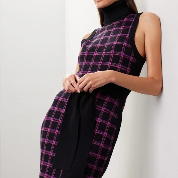 Black and Pink Halter Sheath Midi Dress - Picture 3 of 7